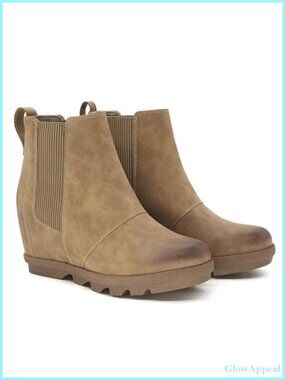 Hidden Heel Chelsea Ankle Wedge Boots Faux Leather Comfort